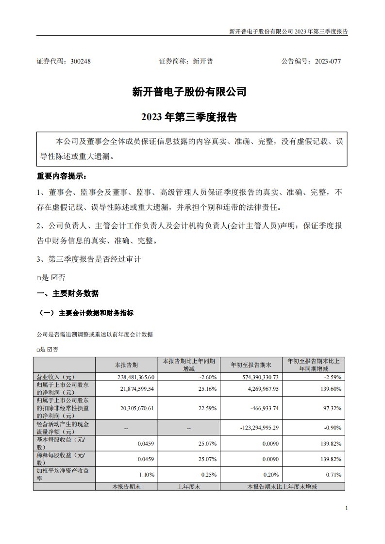 深交所-新开普：2023年三季度报告-20231027