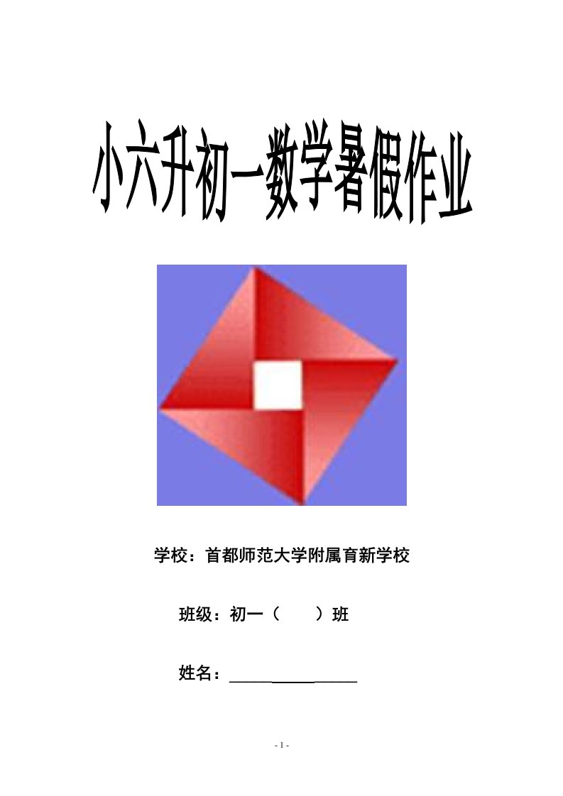 小六升初一数学暑假作业卷（共10套）