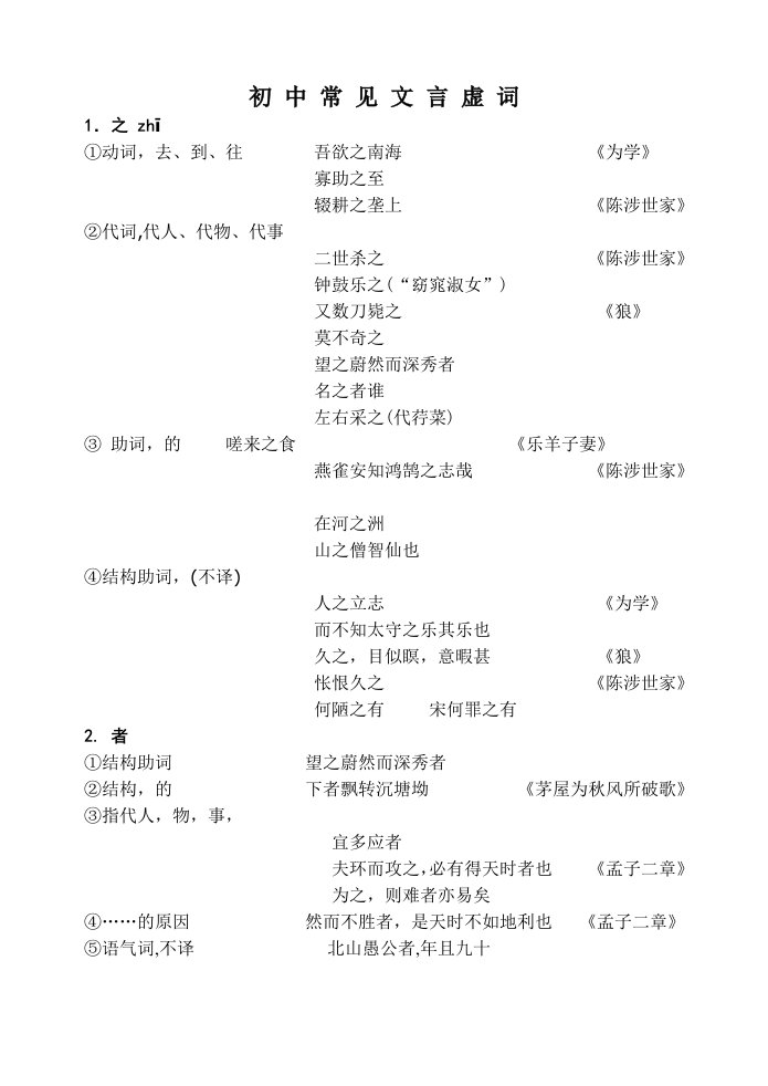 (人教版)初中常见文言虚词的用法归纳