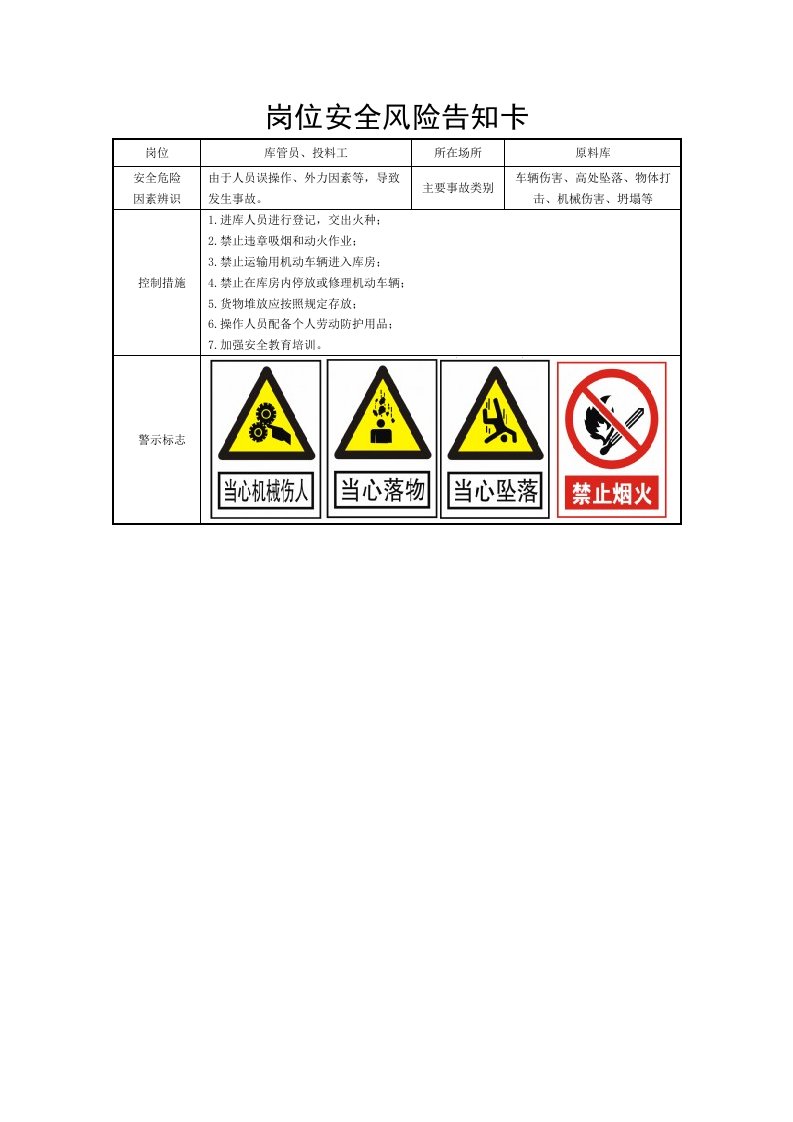 双重预防机制原料库四张卡