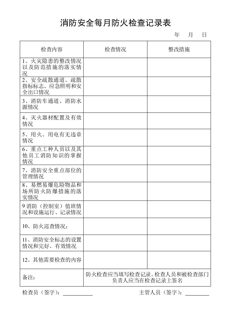 消防安全检查记录表