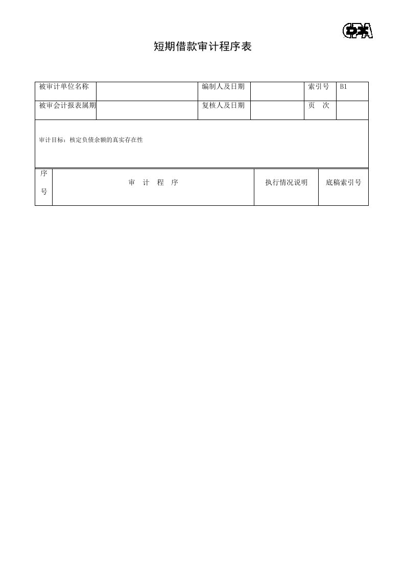 企业负债类程序表汇总