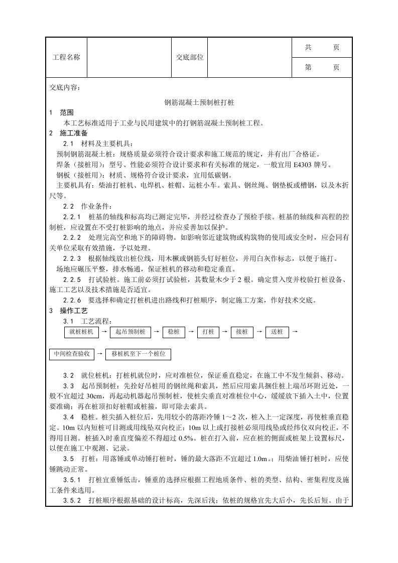 钢筋混凝土预制桩打桩施工工艺