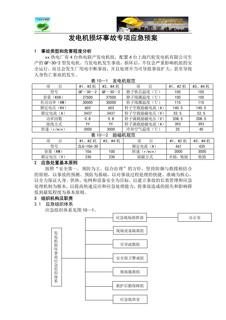 发电机损坏事故专项应急预案