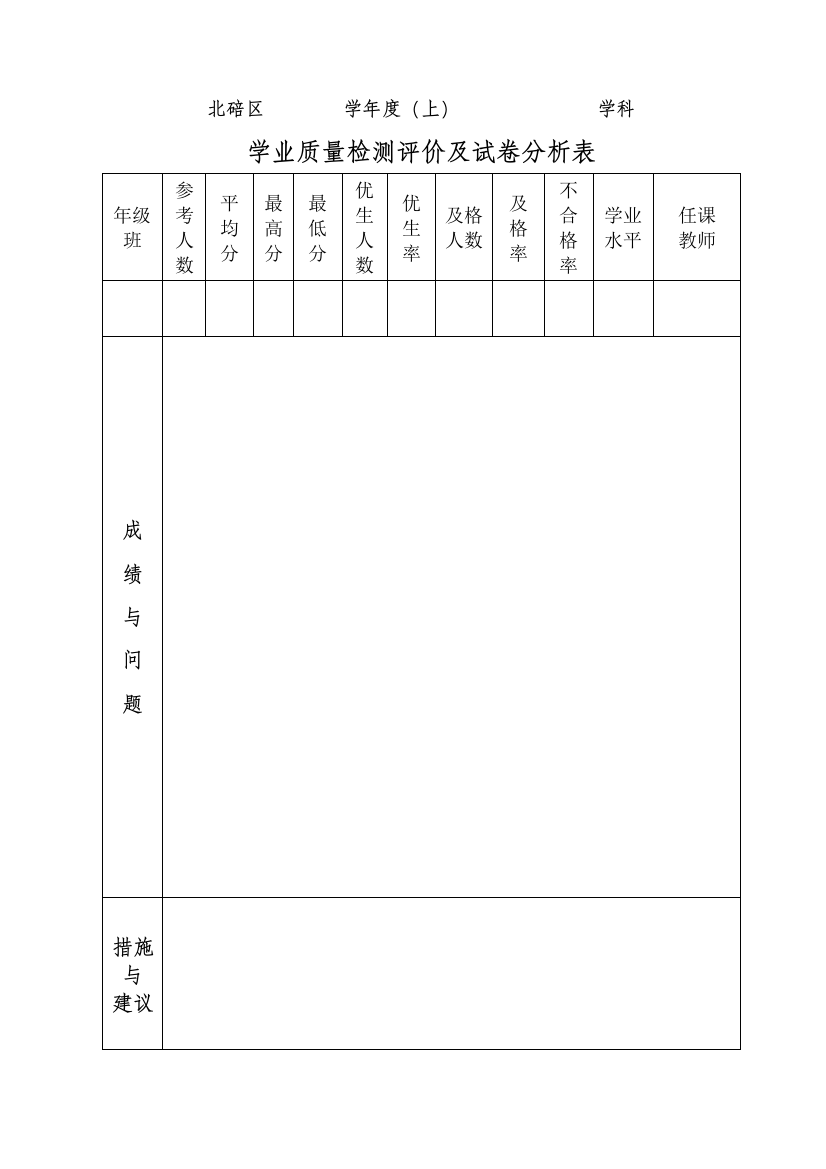 期末试卷分析表