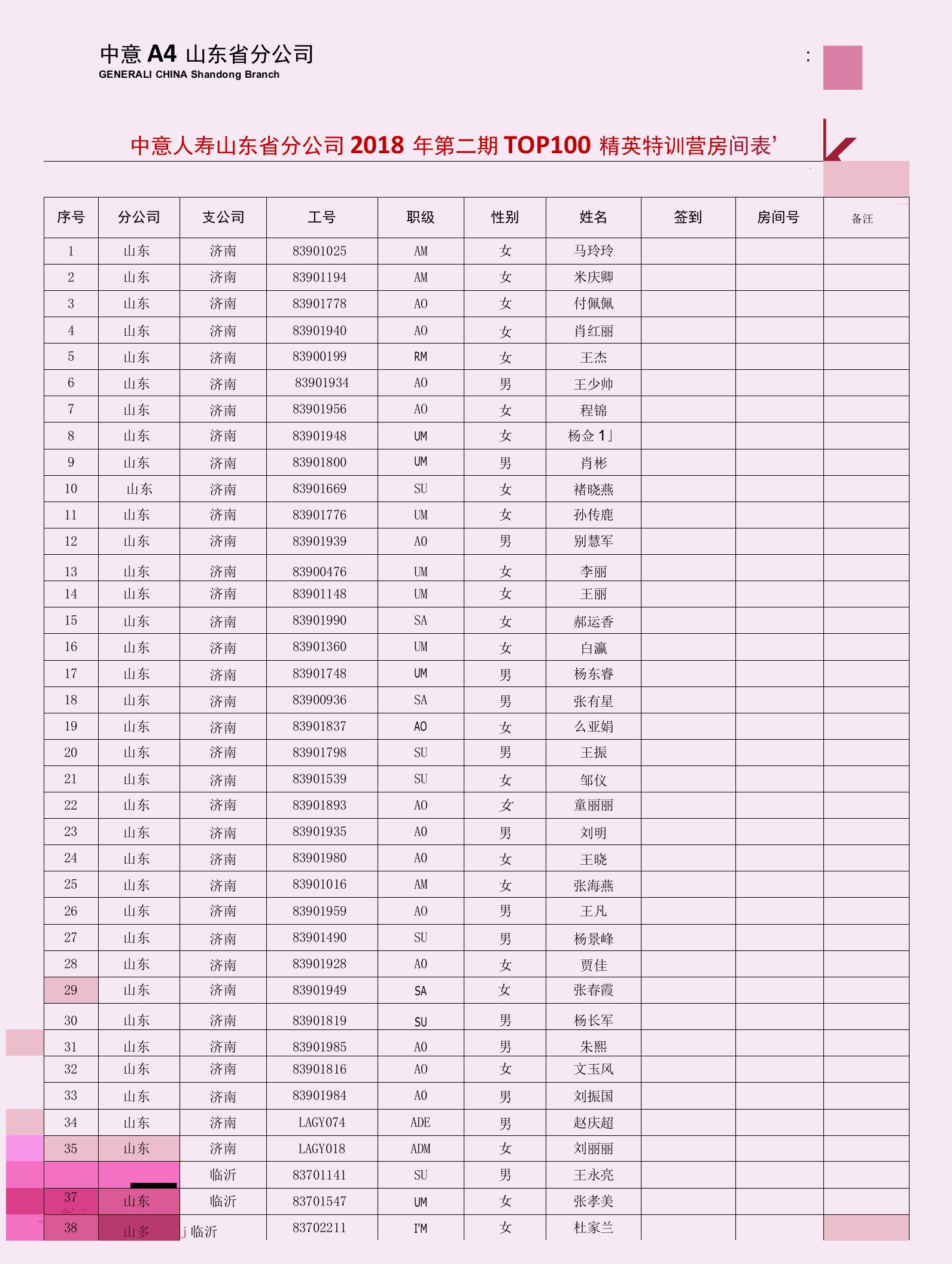 TOP100房间登记表