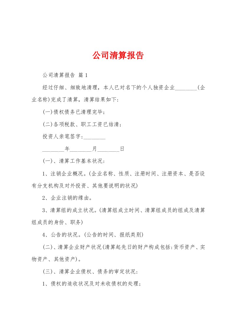 公司清算报告