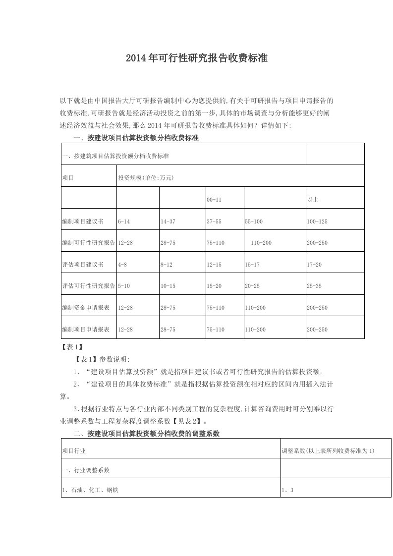 可行性研究报告收费标准