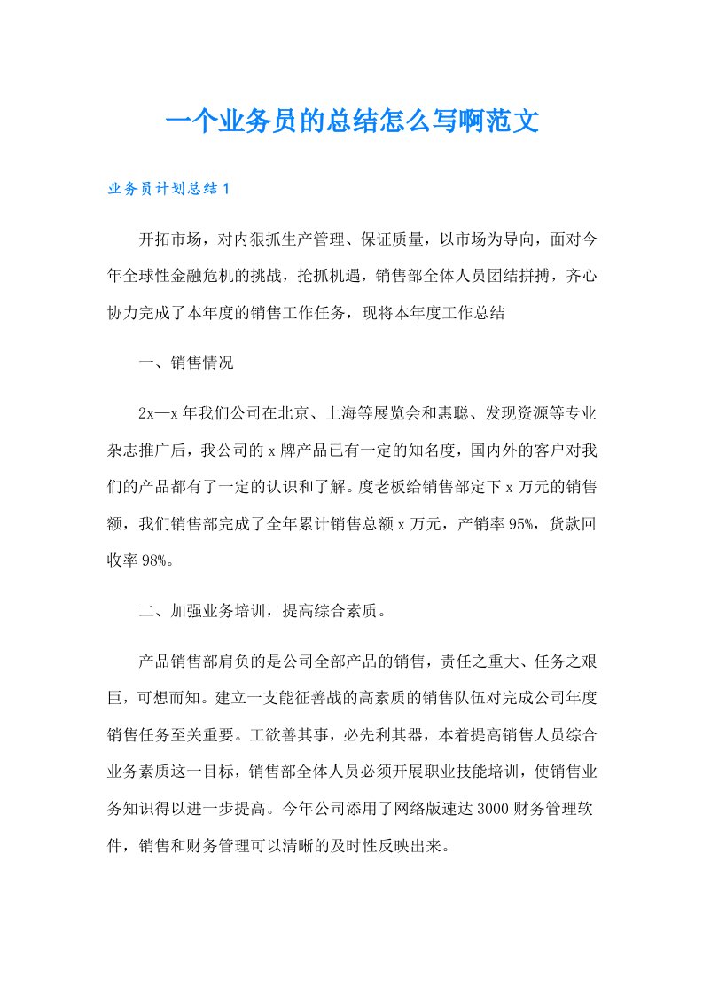 一个业务员的总结怎么写啊范文