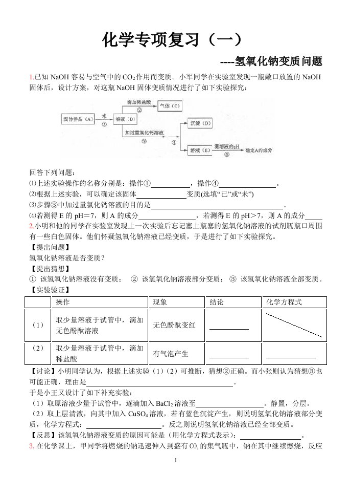 氢氧化钠变质程度问题