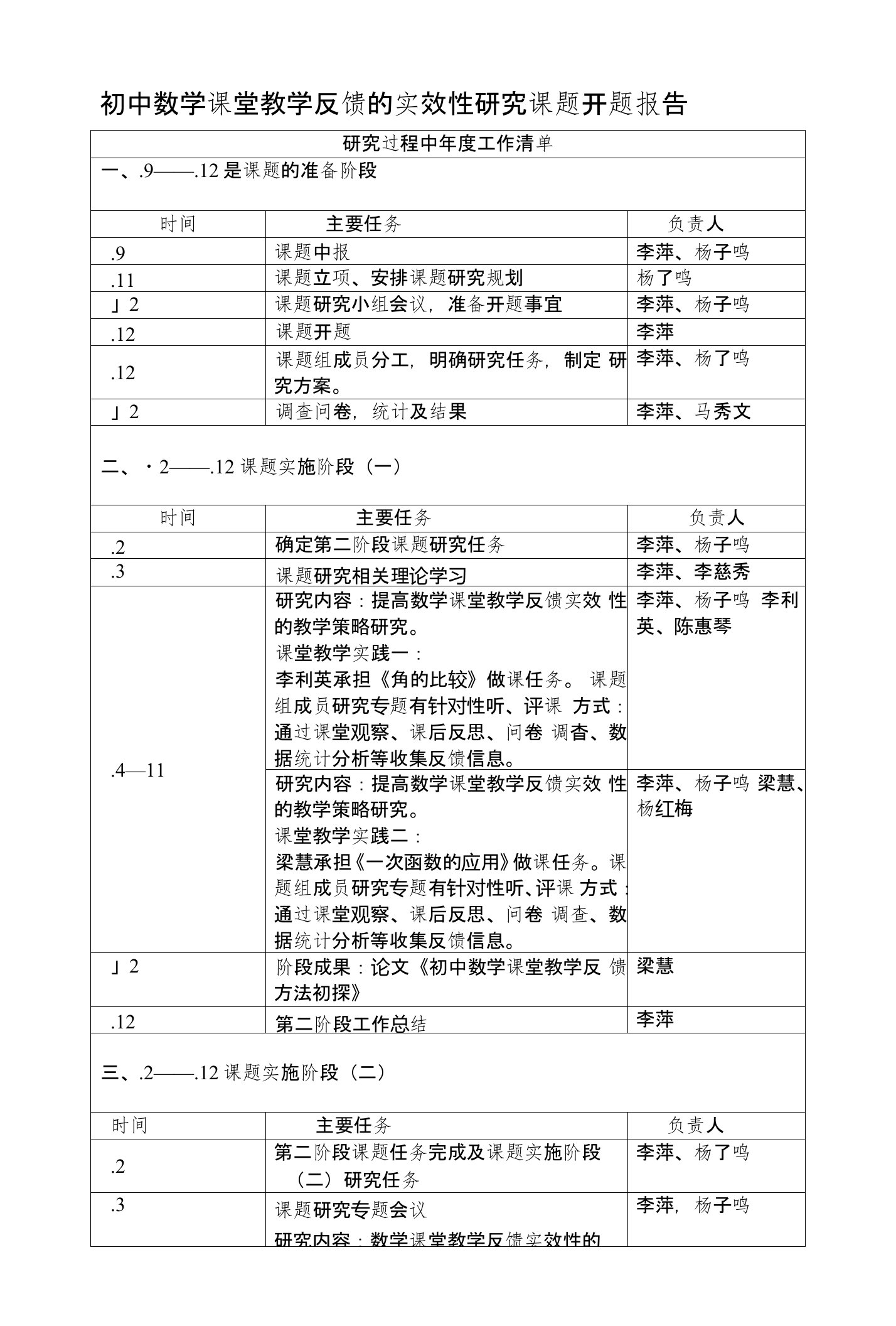 初中数学课堂教学反馈的实效性研究课题开题报告