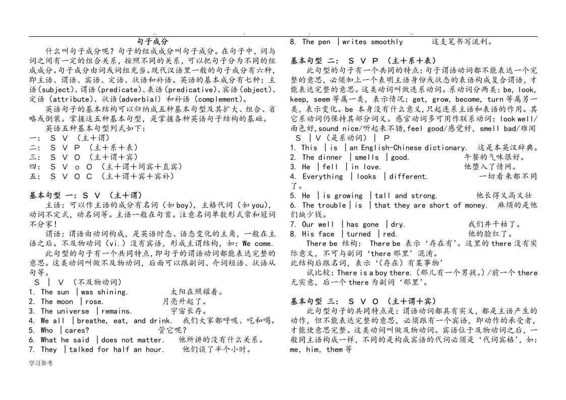 英语句子结构分析基础与练习试题