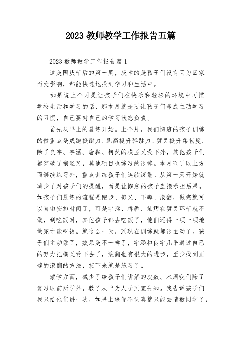 2023教师教学工作报告五篇