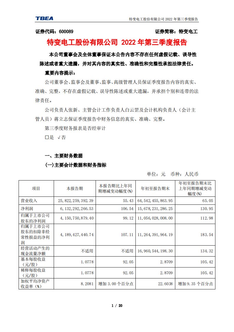 上交所-特变电工股份有限公司2022年第三季度报告-20221028