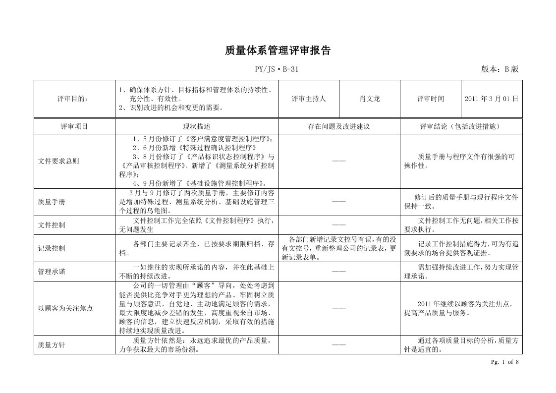 TS16949管理评审报告