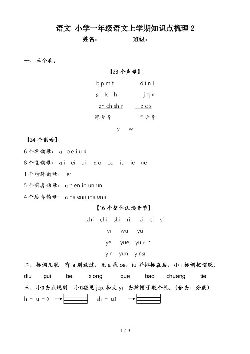 语文-小学一年级语文上学期知识点梳理2