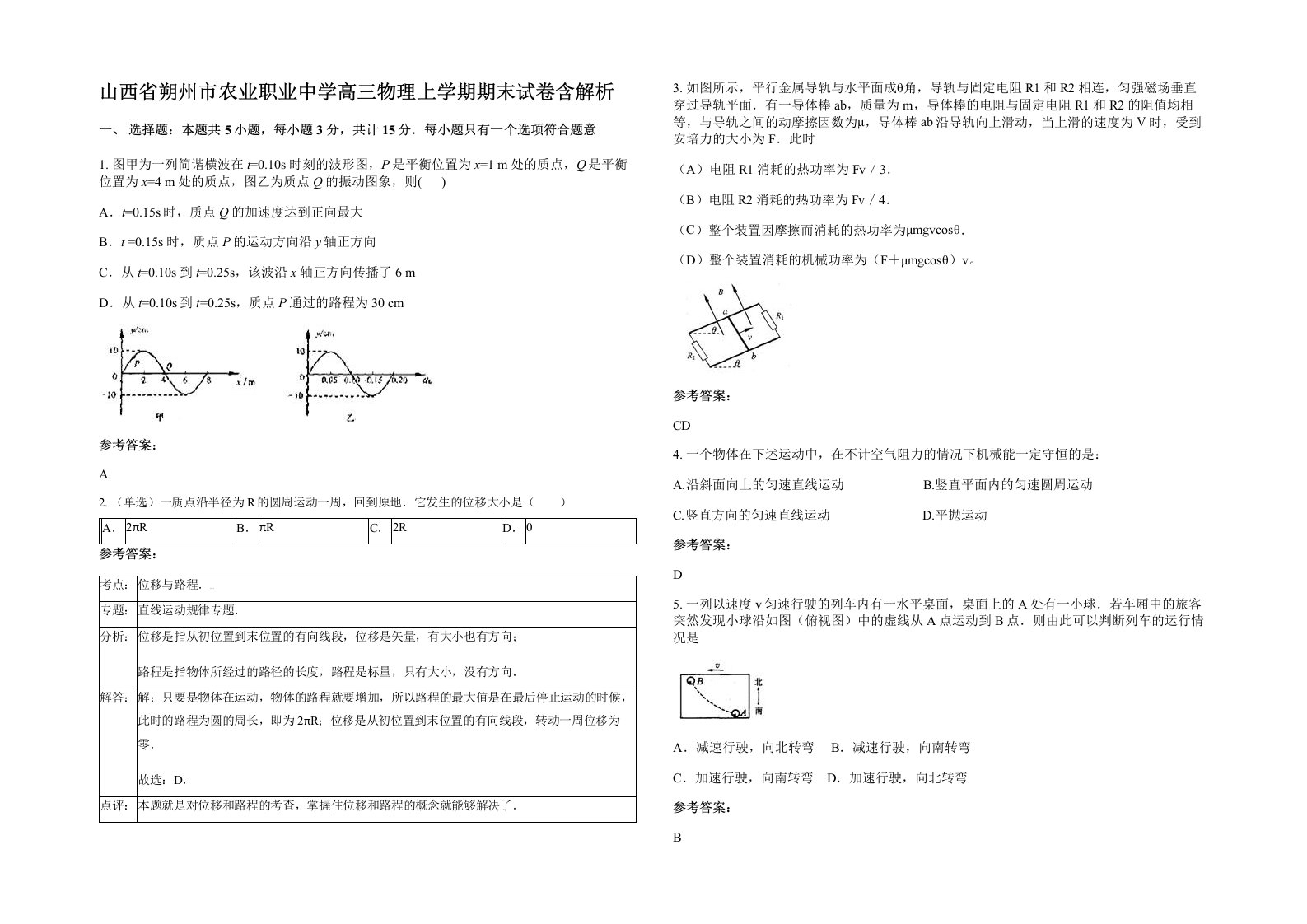 山西省朔州市农业职业中学高三物理上学期期末试卷含解析