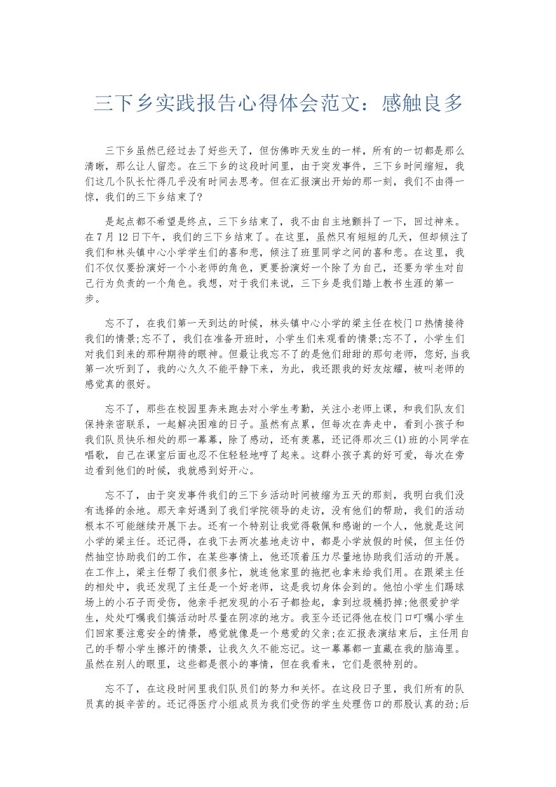 总结报告三下乡实践报告心得体会范文感触良多