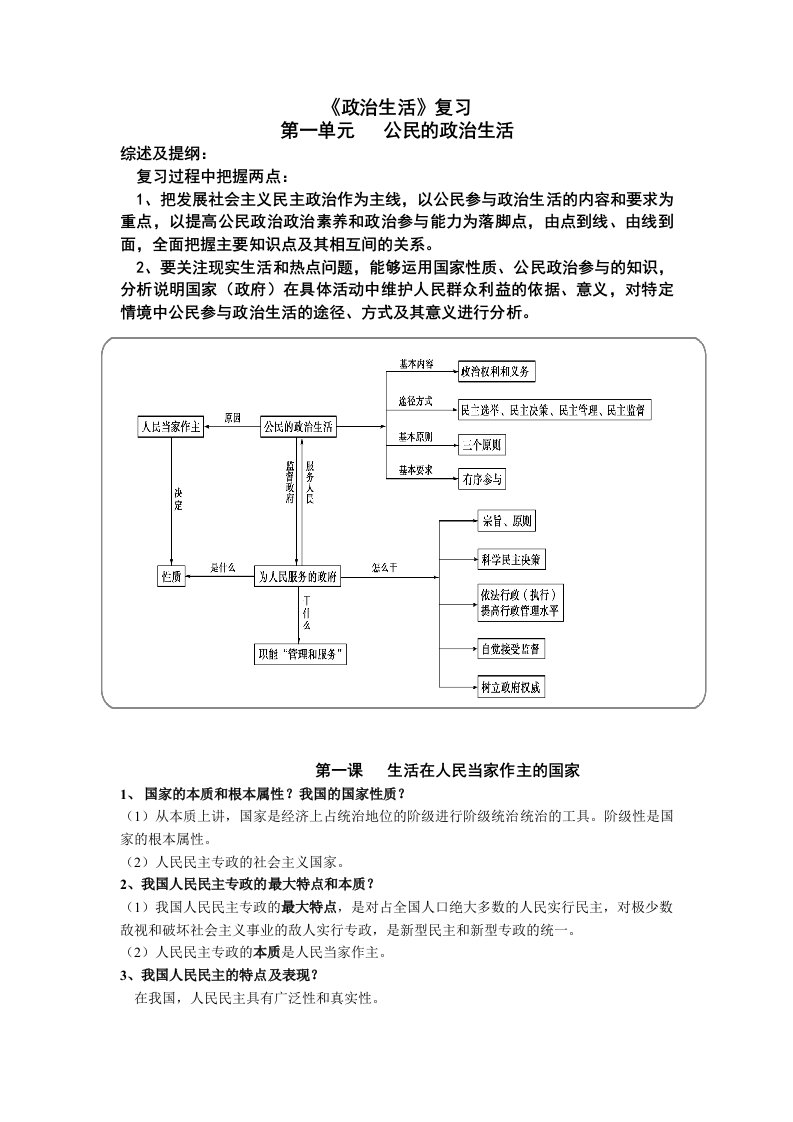 政治生活复习提纲