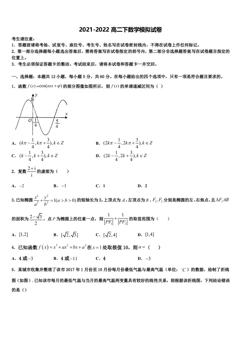 2021-2022学年山西省长治市高二数学第二学期期末考试模拟试题含解析