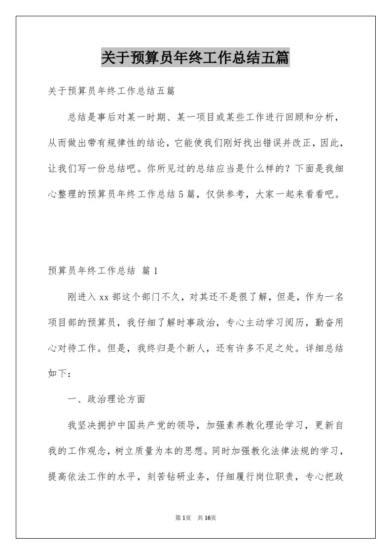 关于预算员年终工作总结五篇