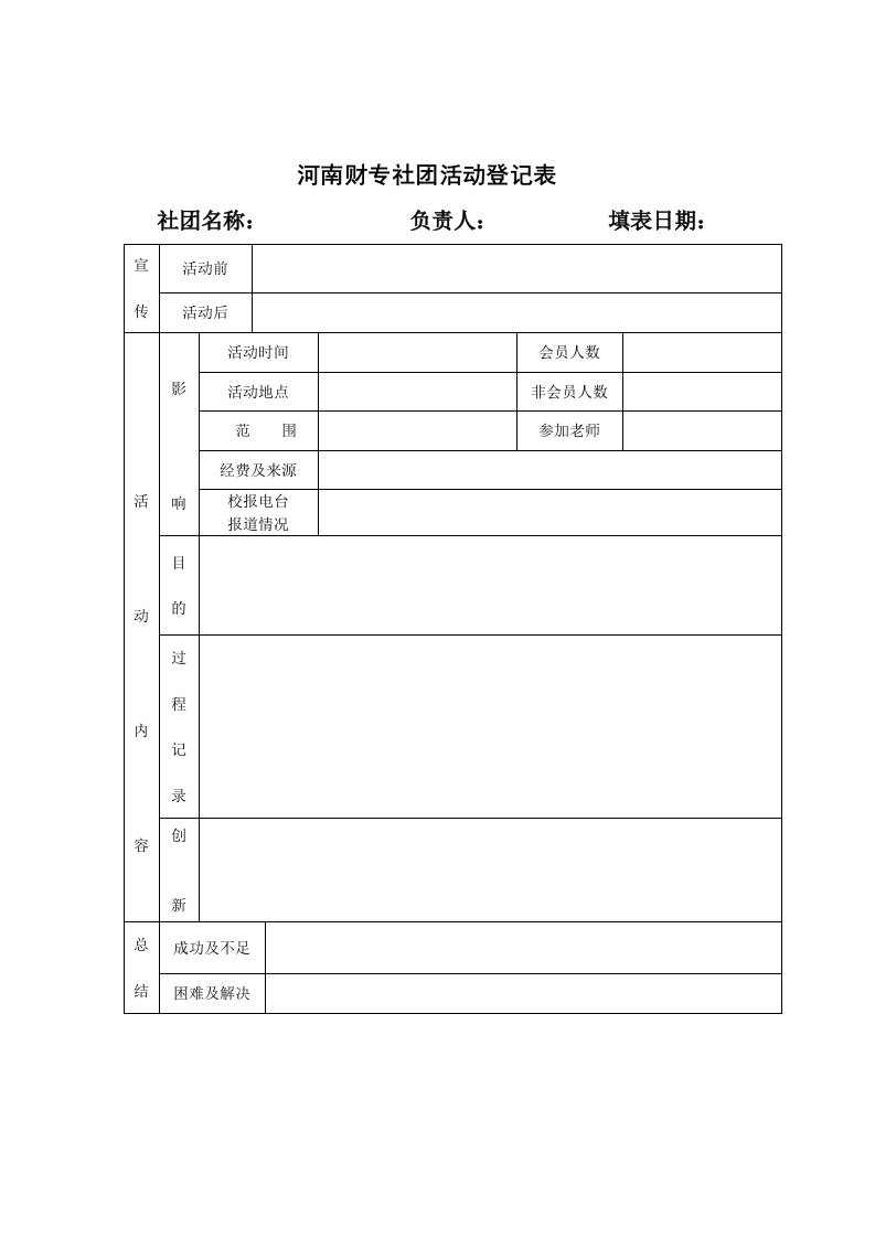 河南财专社团活动登记表