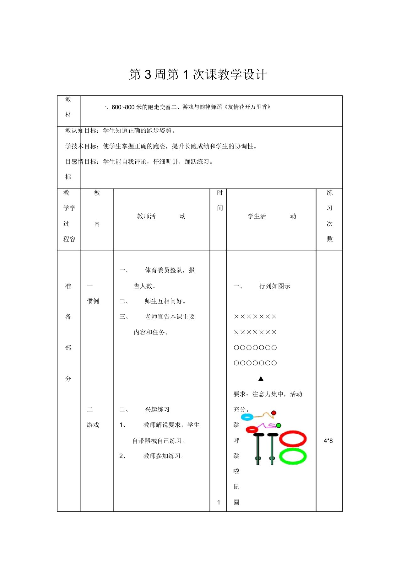 初二年级体育教案第3周第1次课600800米跑走交替游戏