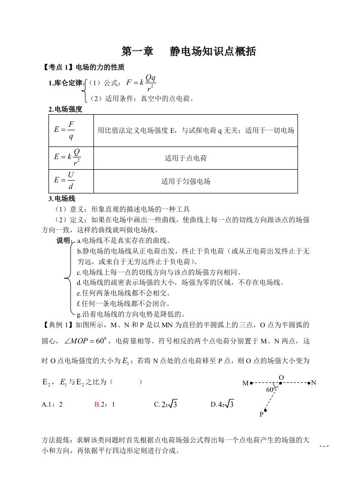 静电场知识点总结