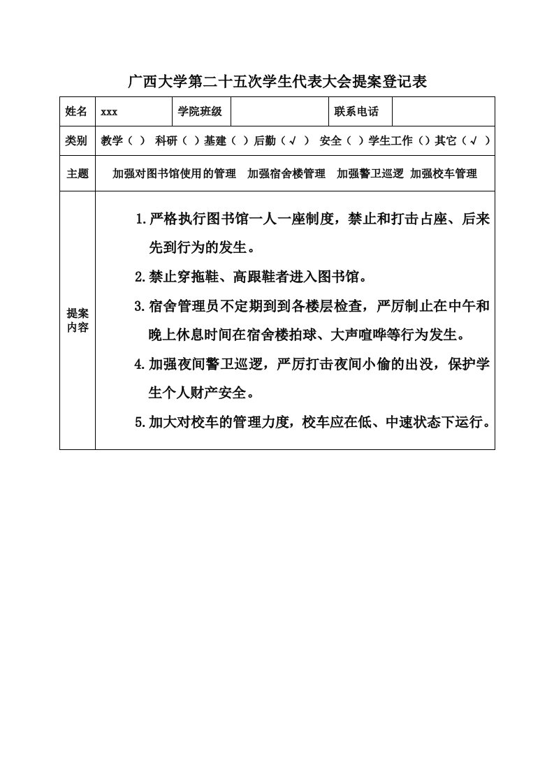 学校学代会提案征集表