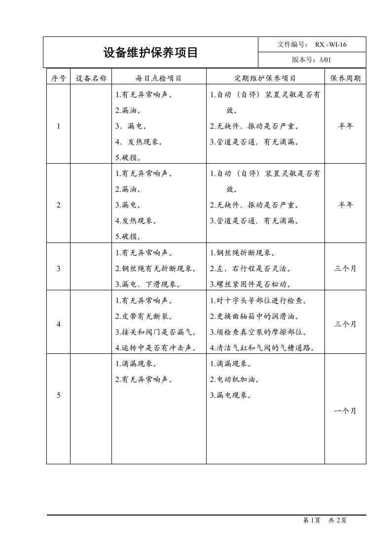 设备维护保养项目=