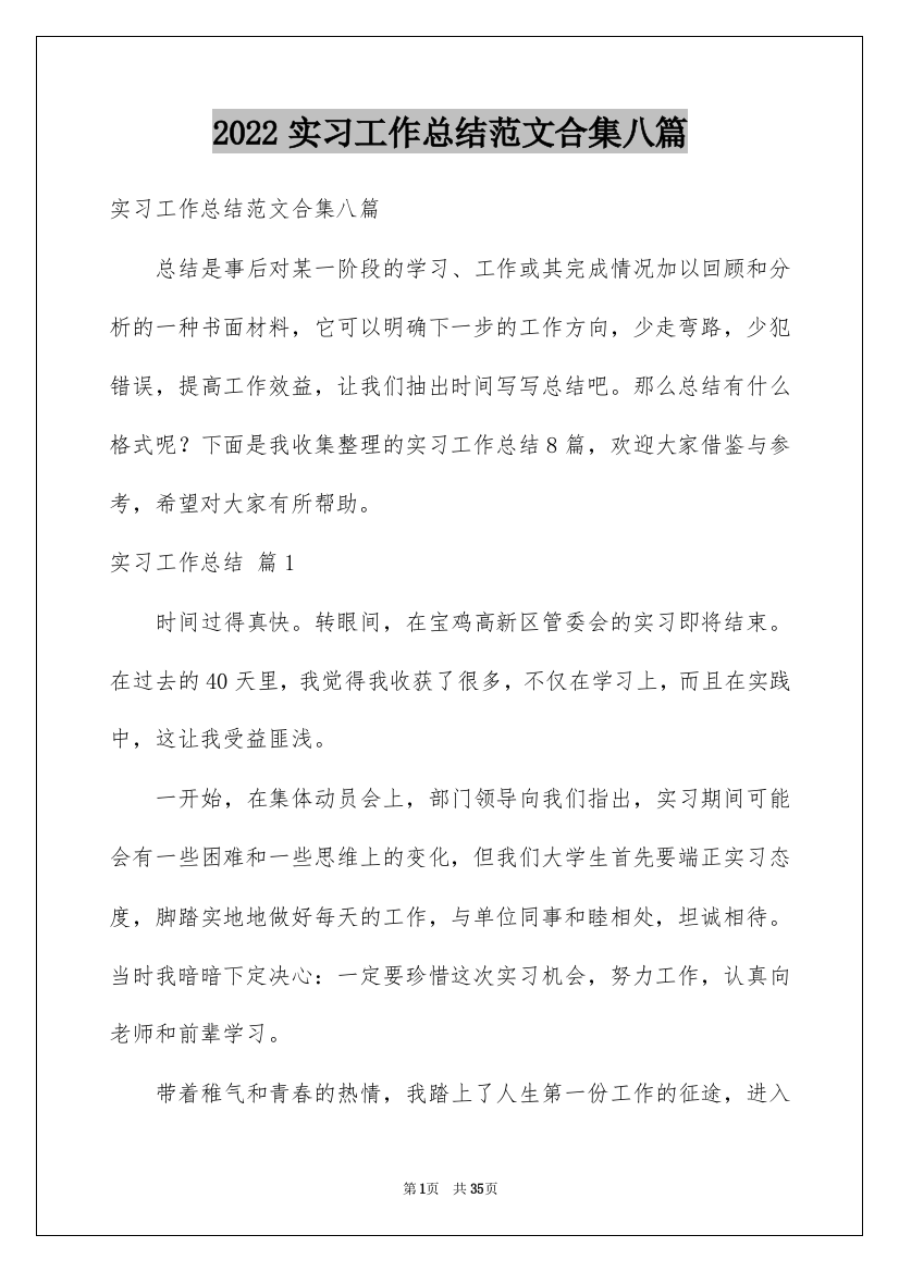 2022实习工作总结范文合集八篇