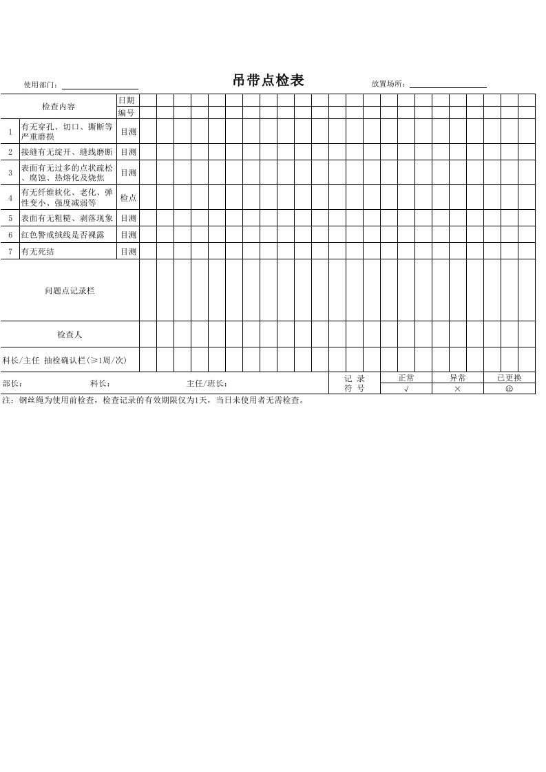 吊带点检表