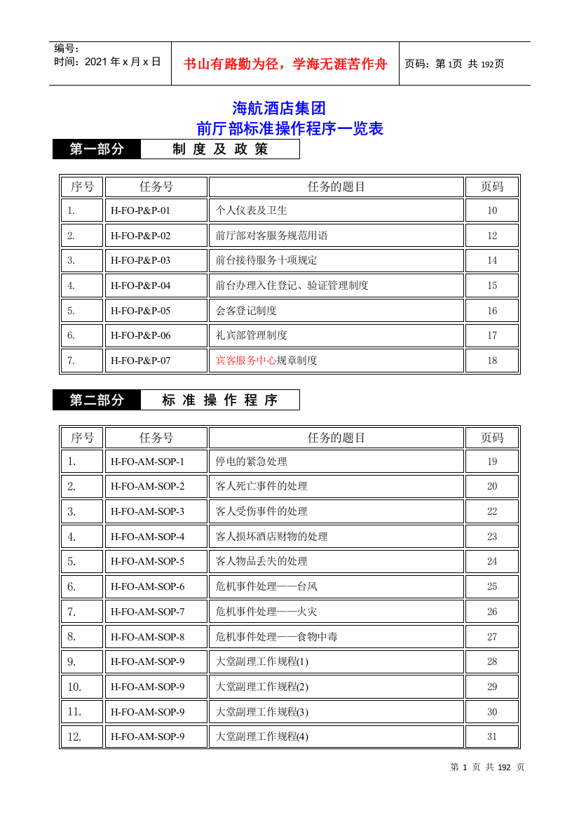 海航酒店集团前厅部标准操作程序--dick587852