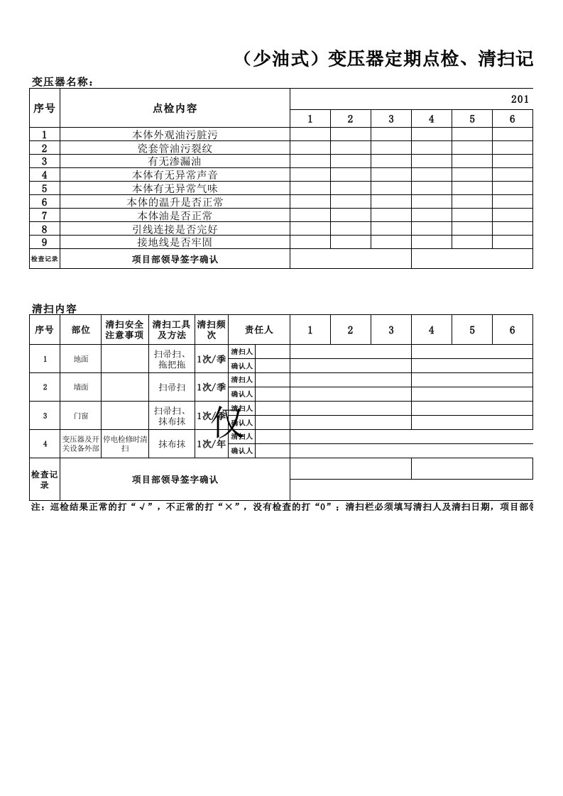 变压器定期巡检清扫记录表