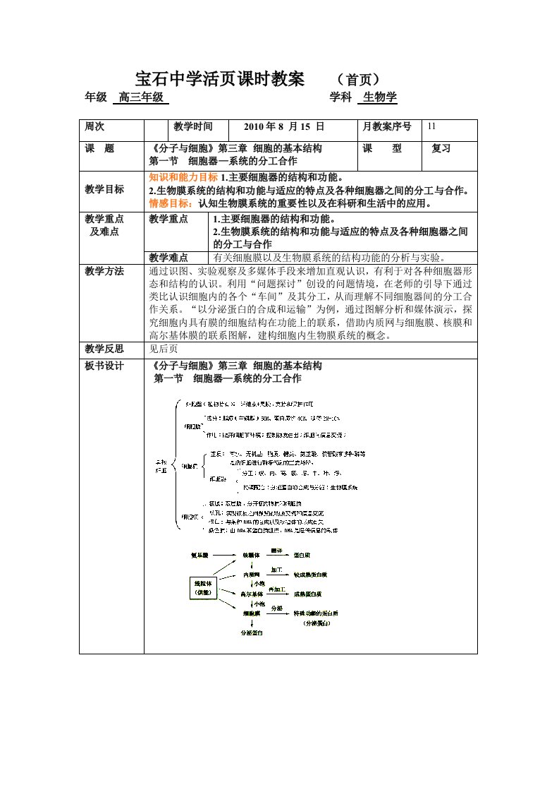 细胞器-细胞的分工合作教案