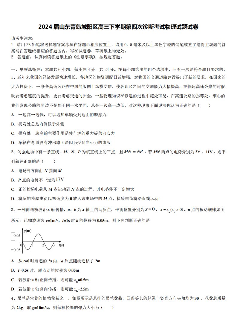 2024届山东青岛城阳区高三下学期第四次诊断考试物理试题试卷5570