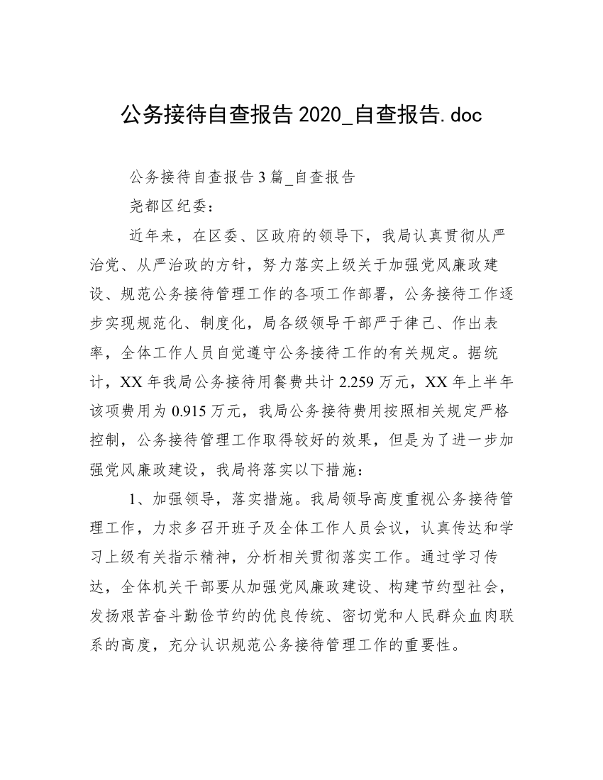 公务接待自查报告2020_自查报告.doc