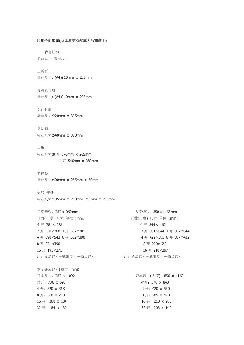 设计纸张开页标准