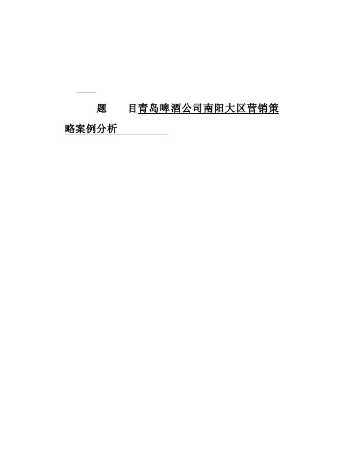 青岛啤酒公司南阳大区营销策略案例分析