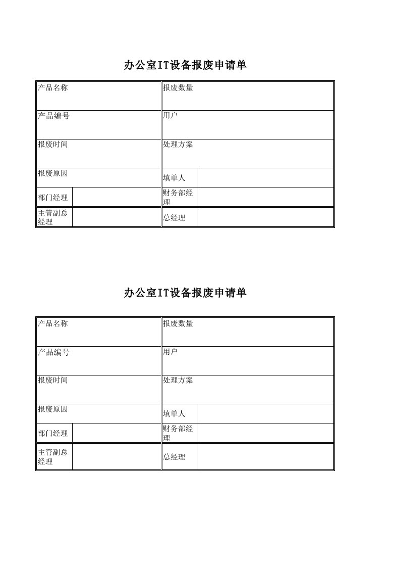 办公室IT设备报废申请单