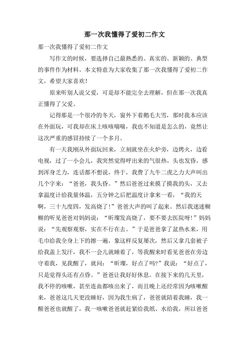 那一次我懂得了爱初二作文