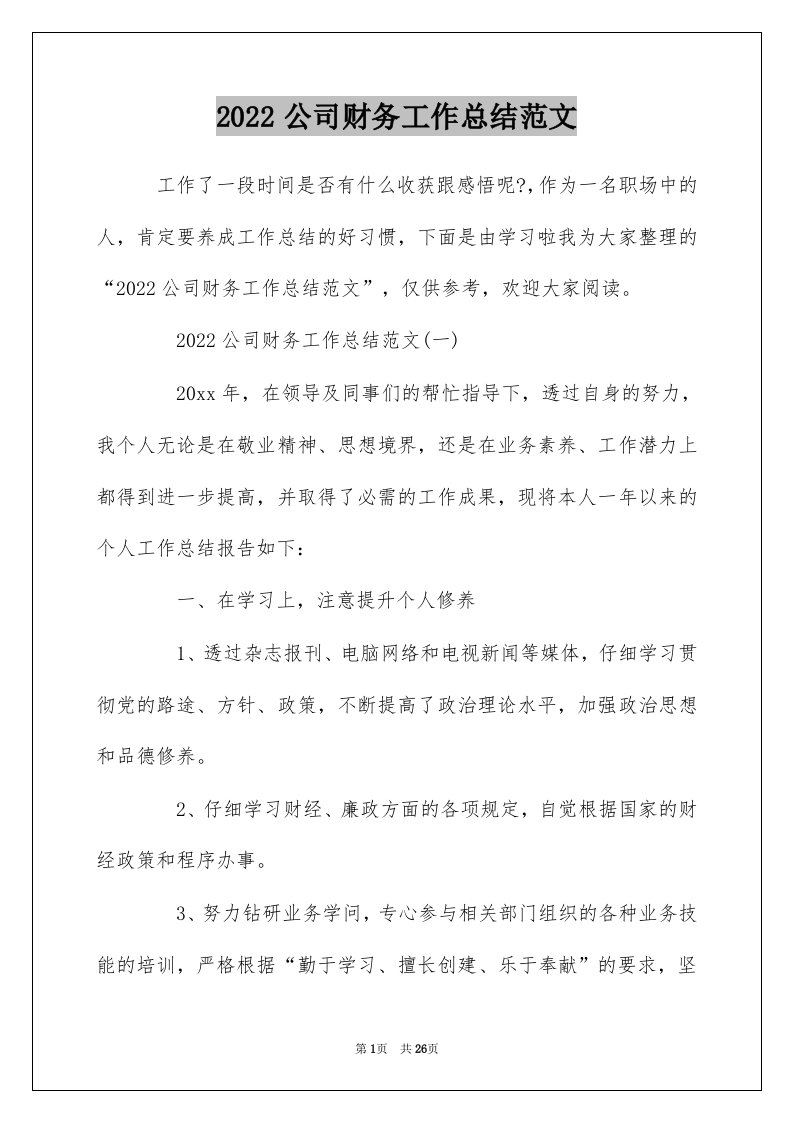 2022公司财务工作总结范文_1