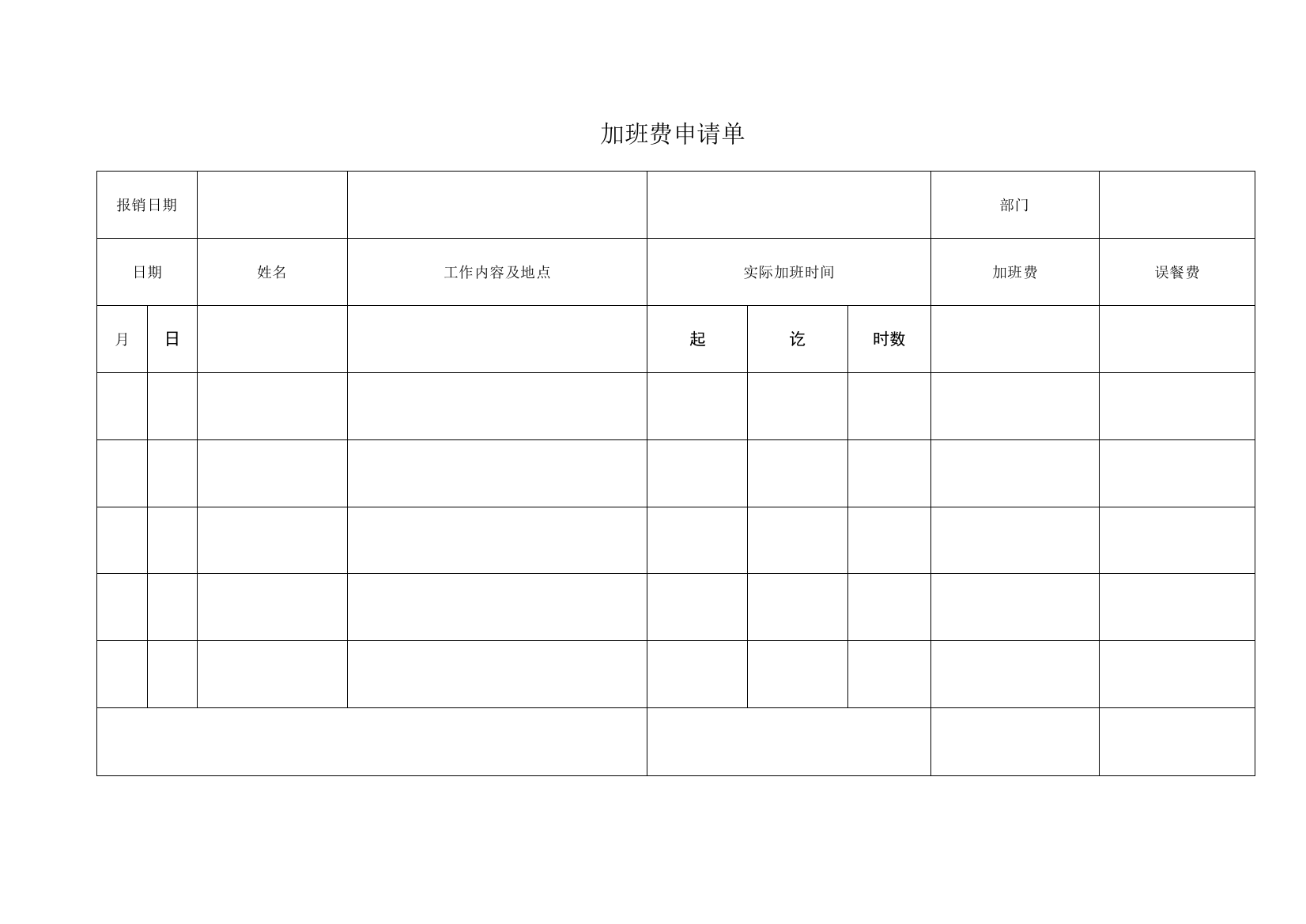 员工加班费申请单