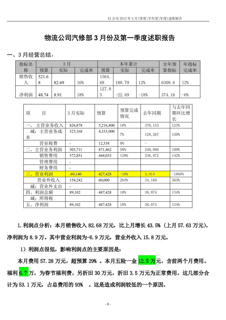 3月汽修部述职经营总结-2