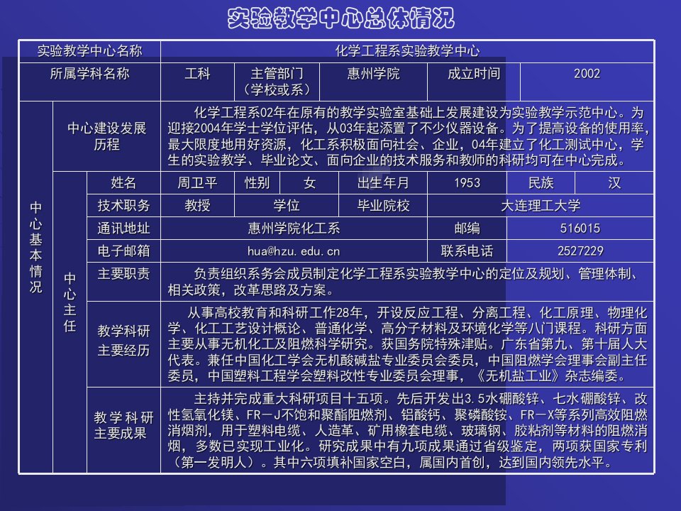 化学工程系实验教学示范中心