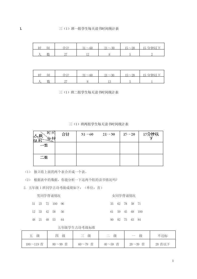 2023四年级数学下册八我锻炼我降__平均数信息窗2复式分段统计补充练习青岛版六三制