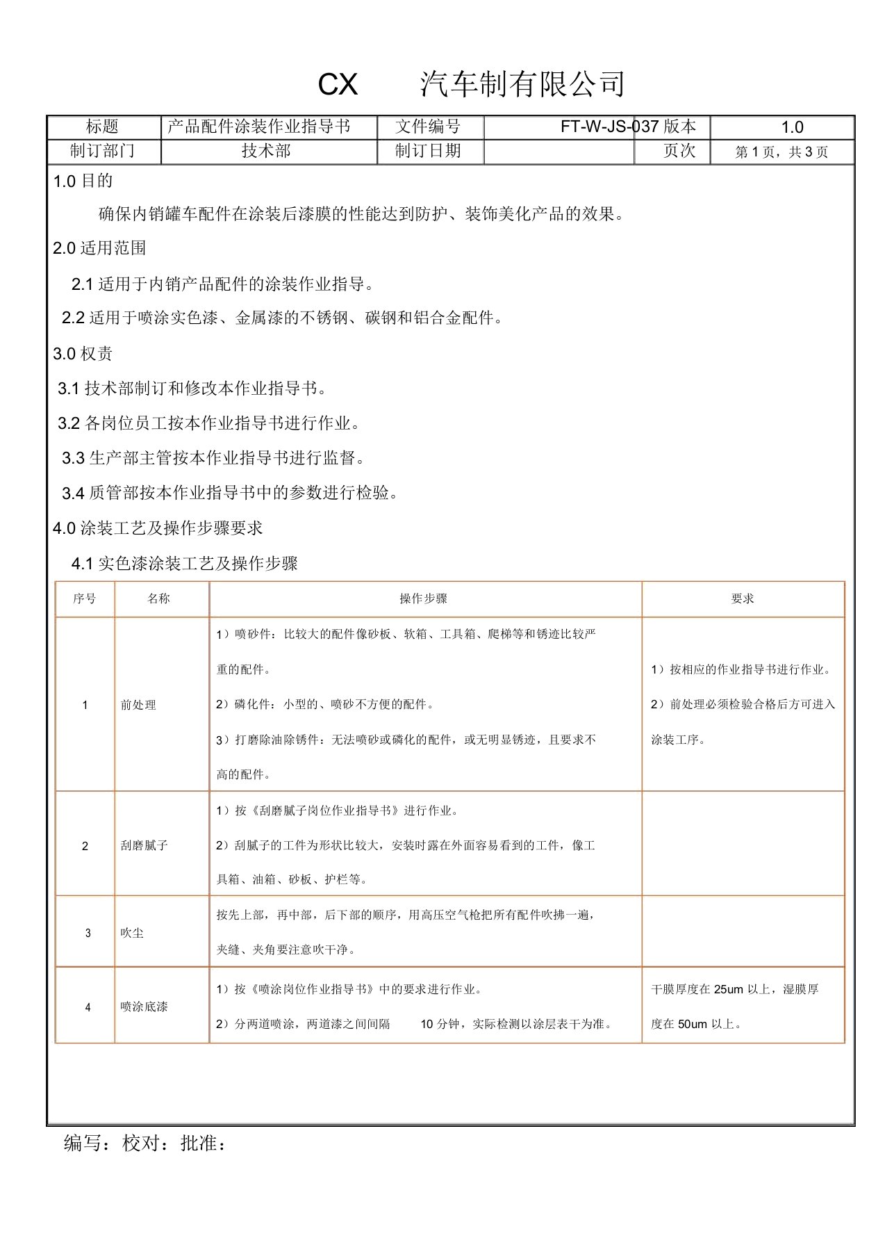 汽车涂装产品配件涂装作业指导书