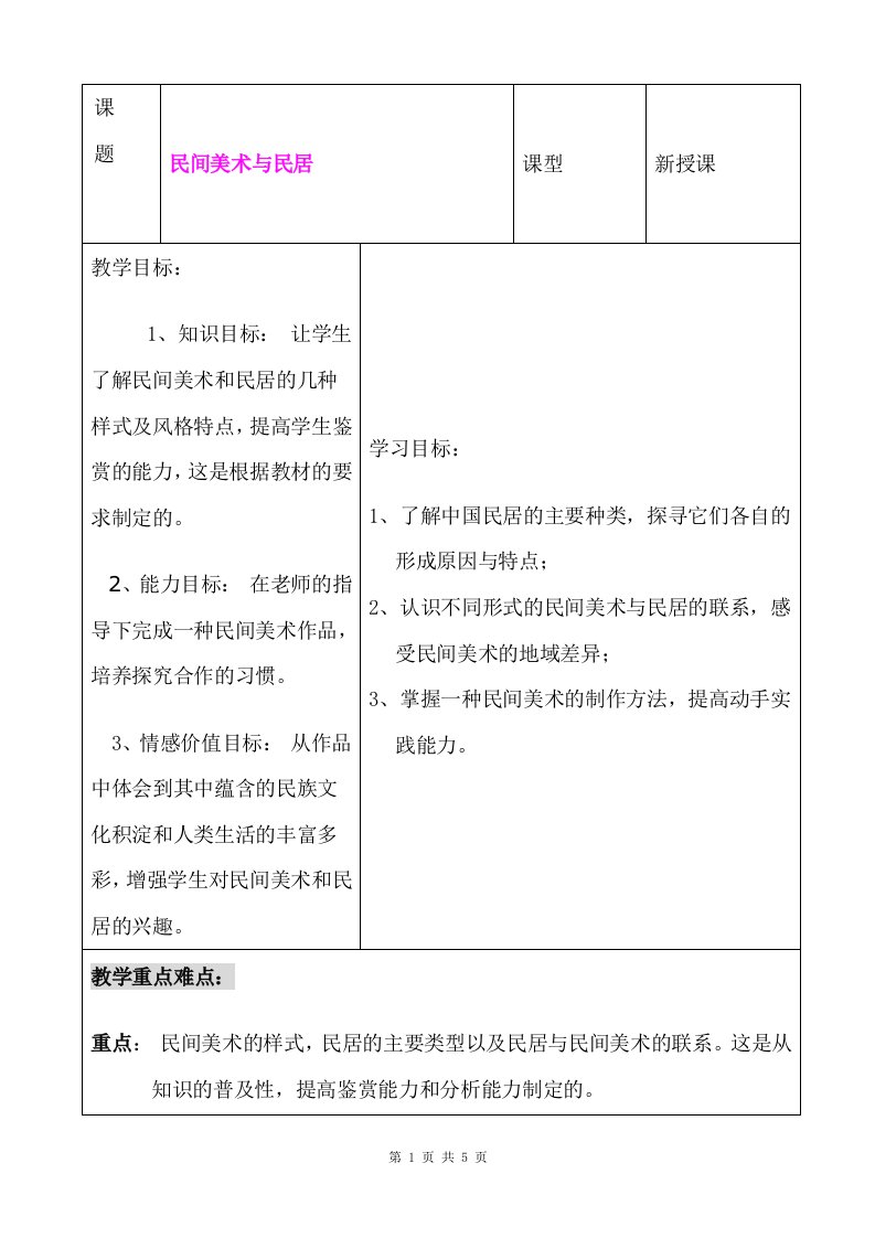 《民间美术与民居》优质课比赛教学设计