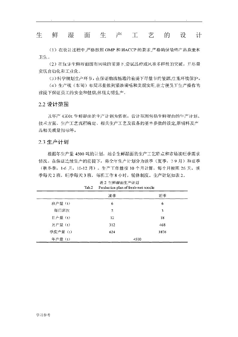 生鲜湿面生产工艺的设计说明