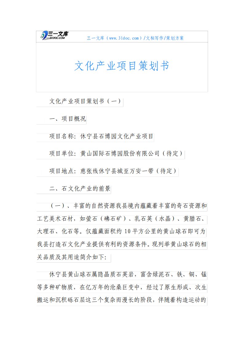 策划方案文化产业项目策划书